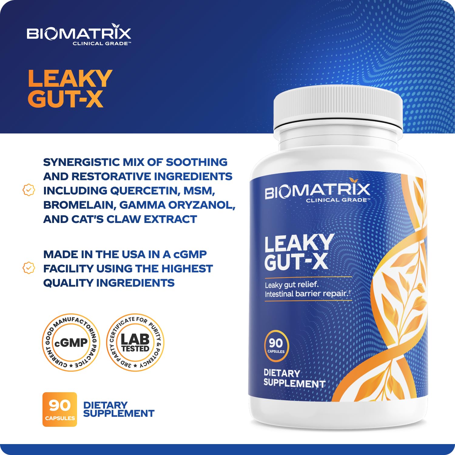 BioMatrix Leaky Gut Repair Supplement w/Glutamine, Quercetin, Cat's Claw, MSM, SIBO, Prebiotic Support, Intestinal Barrier Revive for Men and Women | 60-Day Supply – Leaky Gut-X BioMatrixBuy Supplements Australia