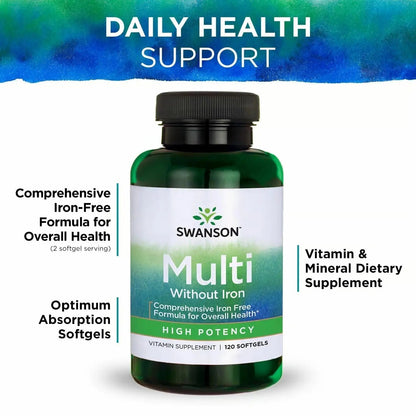 Swanson Multi Without Iron Multivitamin Health Supplement Iron-Free Formula 120 Softgels Sgels (2 Pack) Swanson