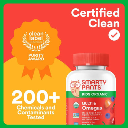 SmartyPants Organic Kids Multivitamin Gummies: Omega 3 (ALA), Vitamin D3, C, Vitamin B12, B6, A, K & Zinc for Immune Support, Biotin SmartyPants