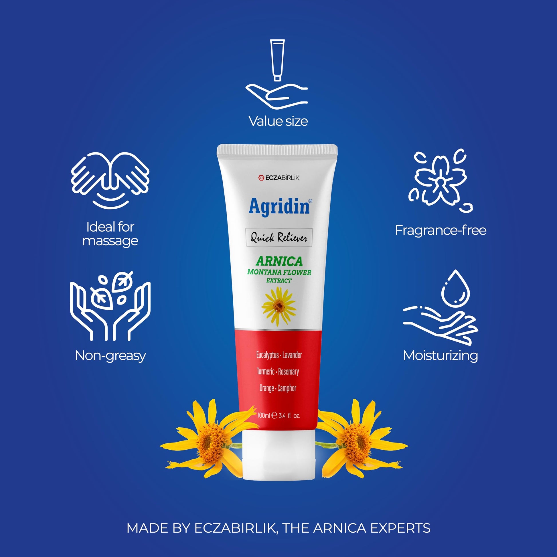 Agridin Arnica Pain Relief Cream for Joint & Muscle – Extra Strength Fast-Acting Formula – Targets Back, Knee, Neck, Hand, Foot Aches – Natural Massage Cream for Inflammation & Bruises AgridinBuy Supplements Australia