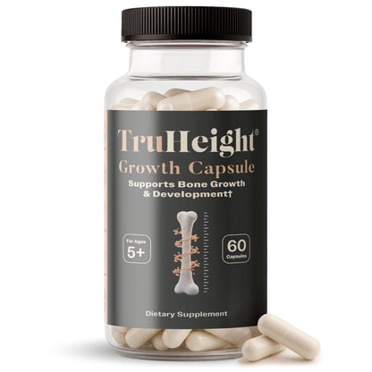 TruHeight Growth Capsules - Tall Nutrition for Natural Growth Supplement for Kids & Teens - Pediatric Vitamin D, K, Calcium & Ashwagandha - Bone Strength