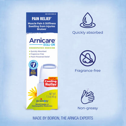Boiron Arnicare Roll-On for Relief of Joint Pain, Muscle Pain, Muscle Soreness, and Swelling from Bruises or Injury - Cooling Metal Roller and Fragrance-Free - 1.5 oz BoironBuy Supplements Australia