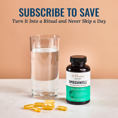 Live Conscious OmegaWell Omega 3 Fish Oil - 2000mg Capsules: Heart, Brain, & Joint Support - 800 mg EPA 600 mg DHA - Sustainably Sourced