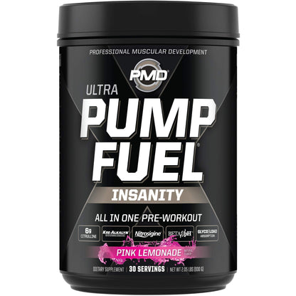 PMD Sports Ultra Pump Fuel Insanity - Pre Workout – Pink Lemonade (30 Servings) Sports Omega Cuts Elite Thermogenic Fat Burner (90 Softgels)