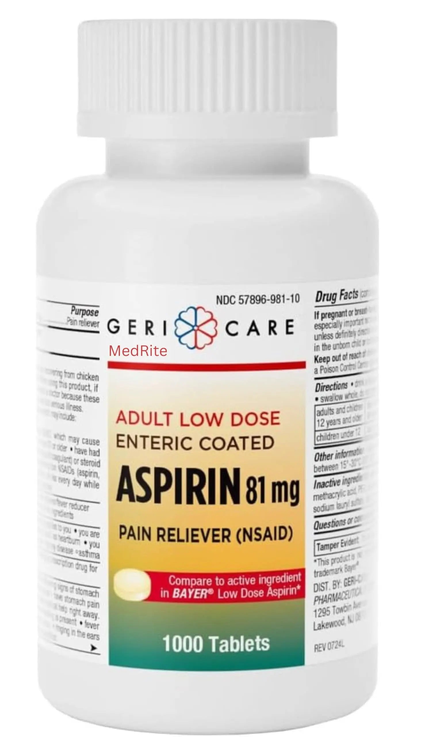 Low dose Baby Aspirin 81mg for Adults. (NSAID) | Made in USA | (Value Pack 1,000 Enteric Coated Tablets) MedRiteBuy Supplements Australia