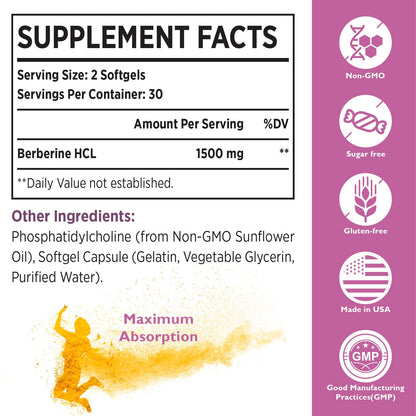 Liposomal Berberine Supplement 1500mg - High Bioavailability Berberine HCL Capsules KoNefancyBuy Supplements Australia