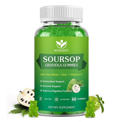 WOGORGT Soursop Graviola Gummies - Soursop Multivitamin Gummies with 200mg Sea Moss Extract for Antioxidant WOGORGT