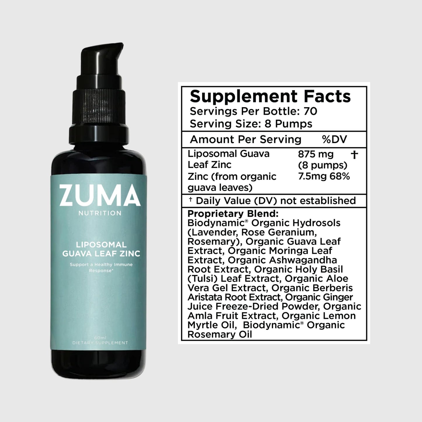 Zuma Nutrition Guava Leaf Zinc with Vitamin C, Vegan & Natural Herbal Supplement for Skin Health, Longevity and Daily Wellness Support for Men and Women, Skin Care Routine, 60 ML Bottle Zuma NutritionBuy Supplements Australia