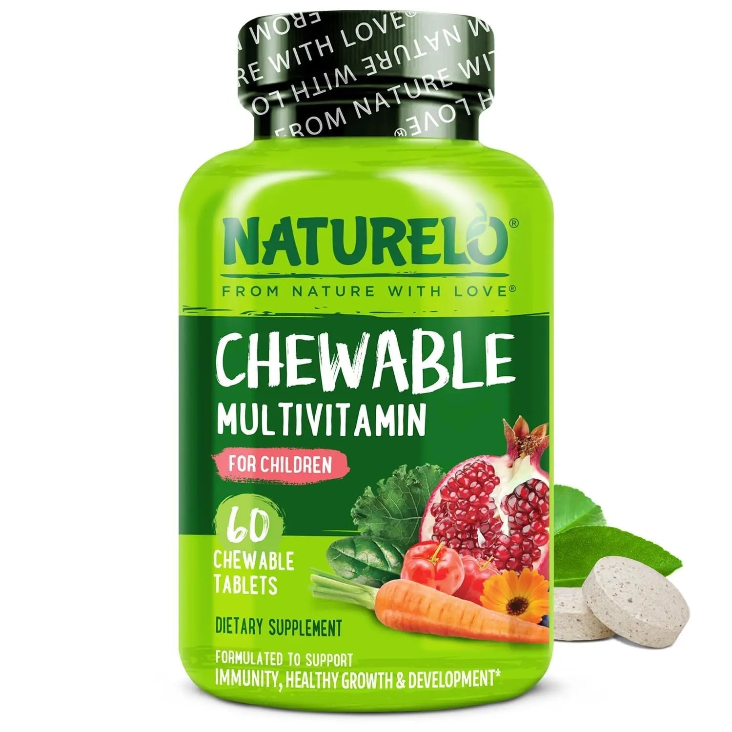 NATURELO Chewable Vitamin for Kids Multivitamin with Whole Food Organic Fruit Blend - 60 Tablets for Children NATURELO
