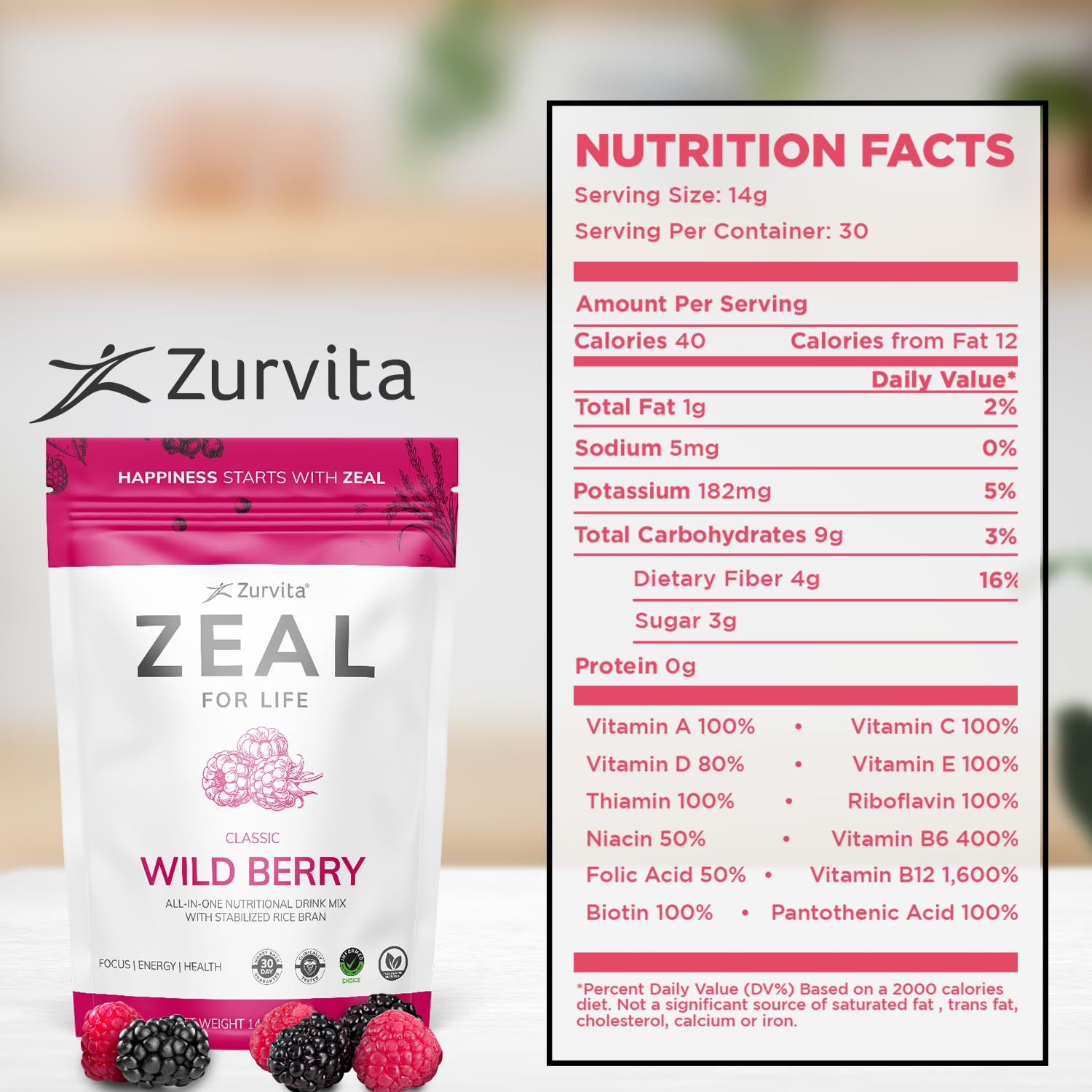 Zurvita - Zeal for Life 30-Day Wellness Bag - Wild Berry (Classic) - Nutritional Supplement for Vitality, Immunity, and Wellness - 420 Grams ZurvitaBuy Supplements Australia