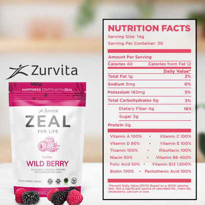 Zurvita - Zeal for Life 30-Day Wellness Bag - Wild Berry (Classic) - Nutritional Supplement for Vitality, Immunity, and Wellness - 420 Grams ZurvitaBuy Supplements Australia