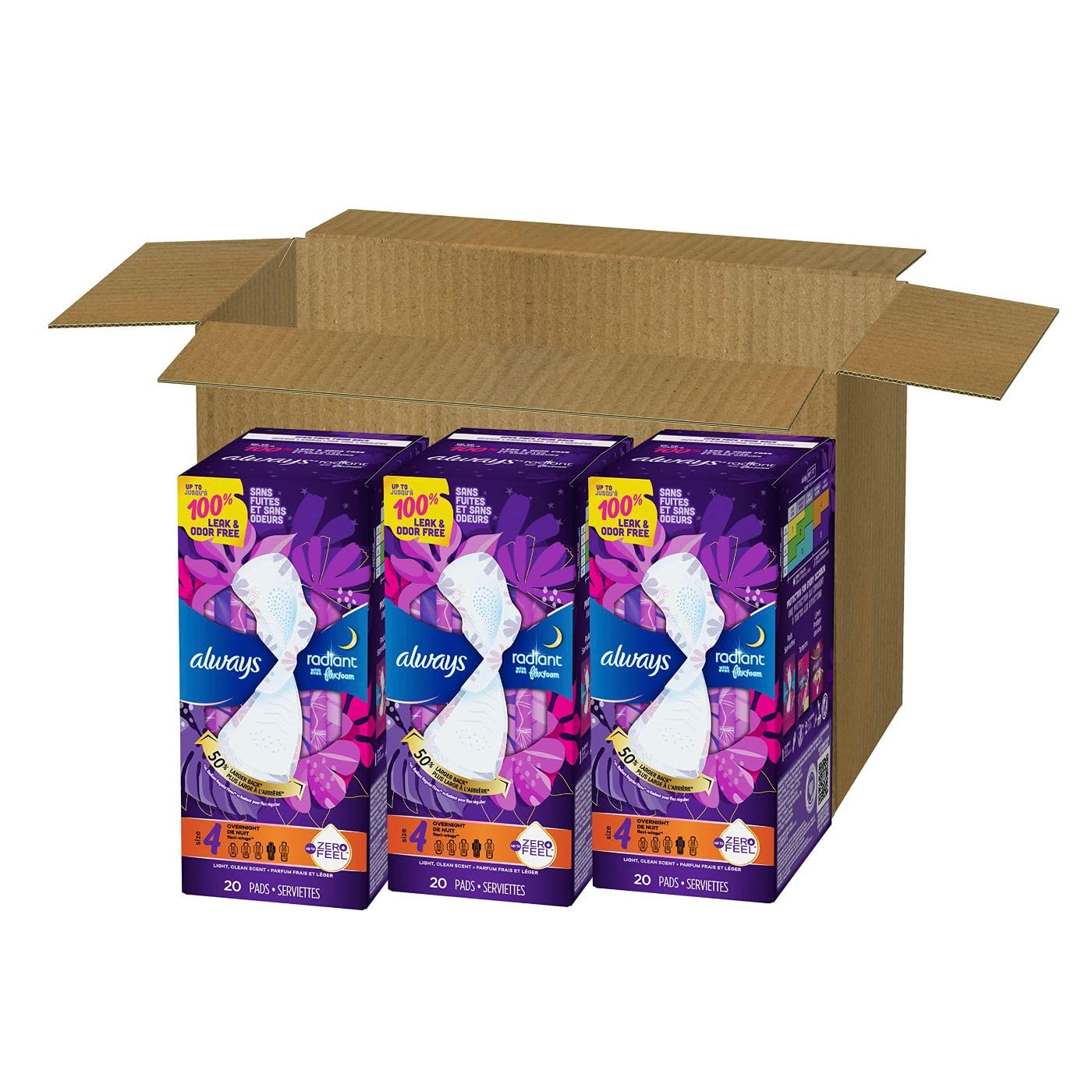 Always Radiant Feminine Pads for Women, Size 4 Overnight Pads AlwaysBuy Supplements Australia