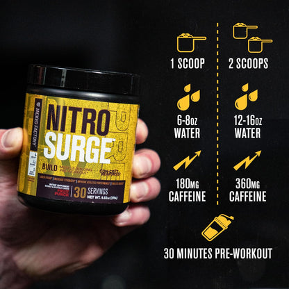 Jacked Factory Nitrosurge Build Pre Workout with Creatine for Muscle Building - Con Cret Creatine Powder & elevATP for Intense Energy, Powerful Pump,