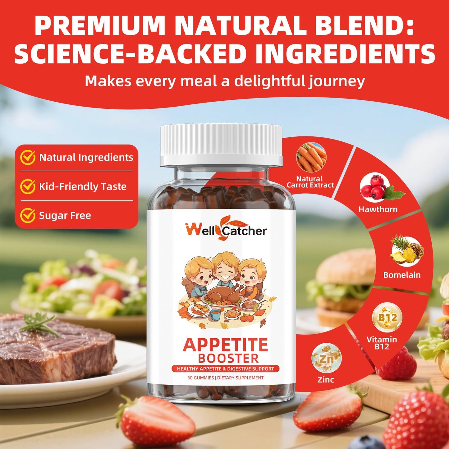 Appetite Booster Gummies for Kids Adults: Appetite Support Supplement with Bromelain Hawthorn Zinc Vitamin B12 for Healthy Digestive & Nutritional Balance, Sugar Free Mixed Fruit Flavor Vegan 30 Days WellcatcherBuy Supplements Australia