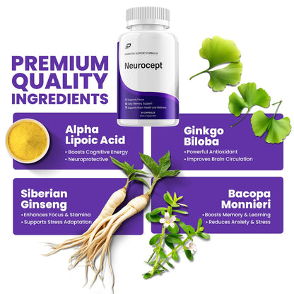 Neurocept Supplement Capsules – All Natural Maximum Strength Formula, Focus & Memory Support (60 Capsules) IndeloBuy Supplements Australia