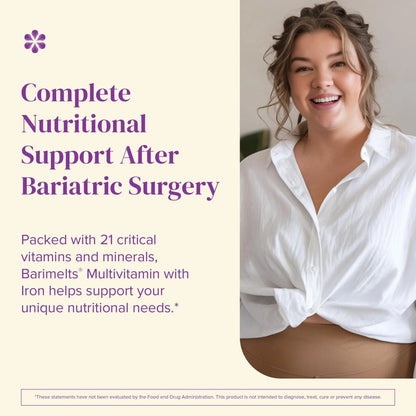 BariMelts Bariatric Multivitamin with Iron, 60 Fast-Dissolving Tablets (1-Month Supply), Sugar-Free Bariatric Vitamins for Women, Natural Fruit Flavor BariMelts
