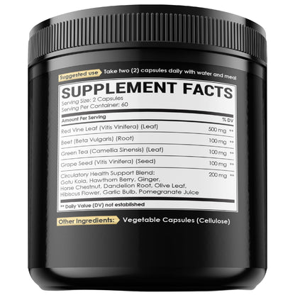 Red Vine Leaf Extract 15000mg Beet Root 3000mg Organic Green Tea 3000mg Supplement & More - Support Heart Health, Strength, Immune System & Body Management - 120 Vegan Capsules for 2-Month Supply NUQIITBuy Supplements Australia