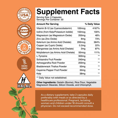 Herbal Thyroid Support Complex - Iodine Thyroid Supplement with L Tyrosine Bladderwrack Natures CraftBuy Supplements Australia
