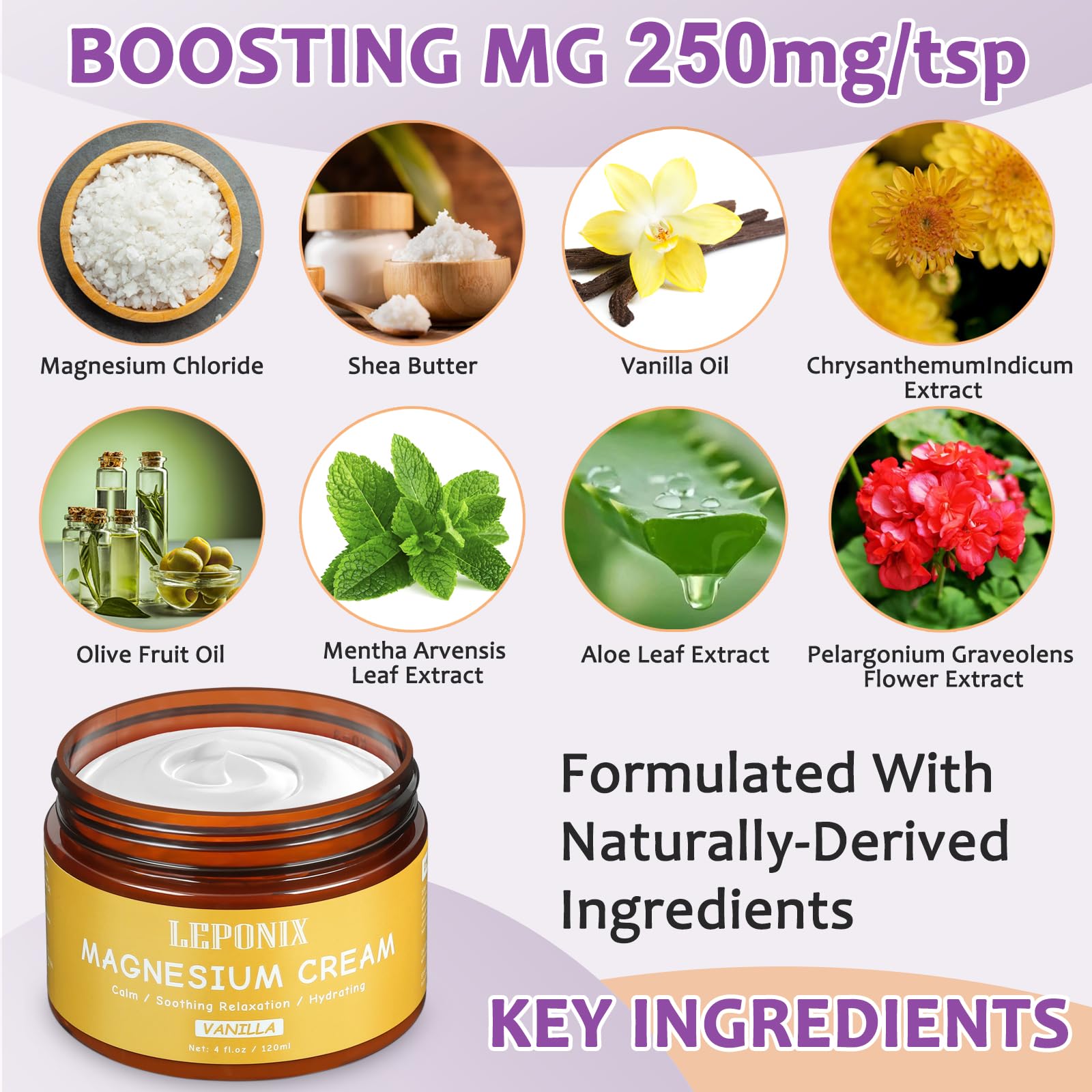 Magnesium Cream for Sleep & Muscle Recovery - Soothing Topical Magnesium Lotion for Leg Cramps, Joint Comfort, Pain Relief - Relaxing Magnesium Body Butter for Men Women Kids (120ml, Vanilla) LEPONIXBuy Supplements Australia