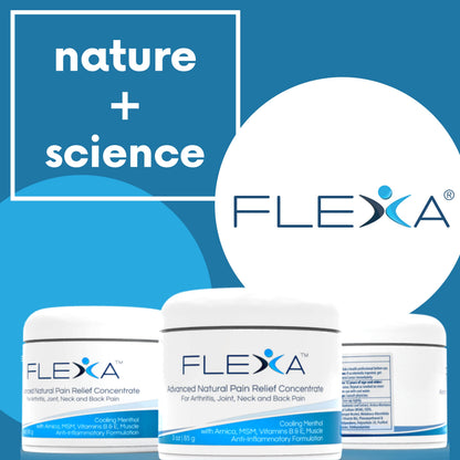 FLEXA Natural Relief Cream - Use on Muscles, Back, Neck, and Joints - with Arnica, Menthol, MSM, Ilex Leaf, and Tea Tree Oil - 3 Oz Jar FLEXABuy Supplements Australia