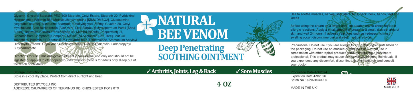 PIBIOOMAP Natural Bee Venom Joint & Muscle & Bone Release Oniment - Homeopathic Remedy - Fast Acting Release for Back, Neck, Hand, Feet, Knee, Muscle, Shoulder, Nerve, Ankle, Foot PIBIOOMAPBuy Supplements Australia