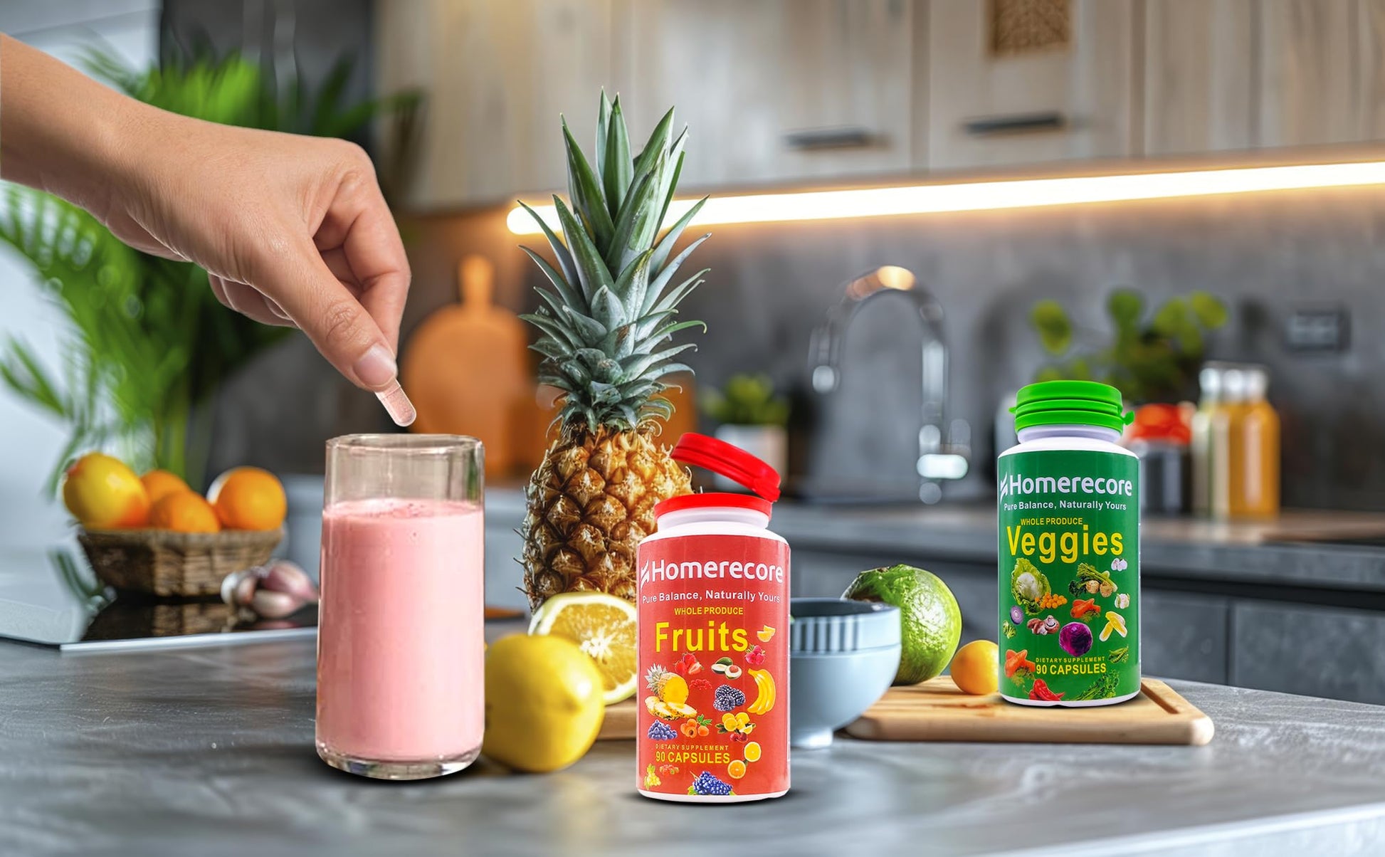 HOMERECORE Whole Food Fruits & Veggies Supplement Plant-Based, Vegan, Gluten-Free, Soy-Free No Fillers Natural Superfoods Boost Energy & Immune System for Men & Women 90 Fruit & 90 Veggie Capsules HOMERECOREBuy Supplements Australia