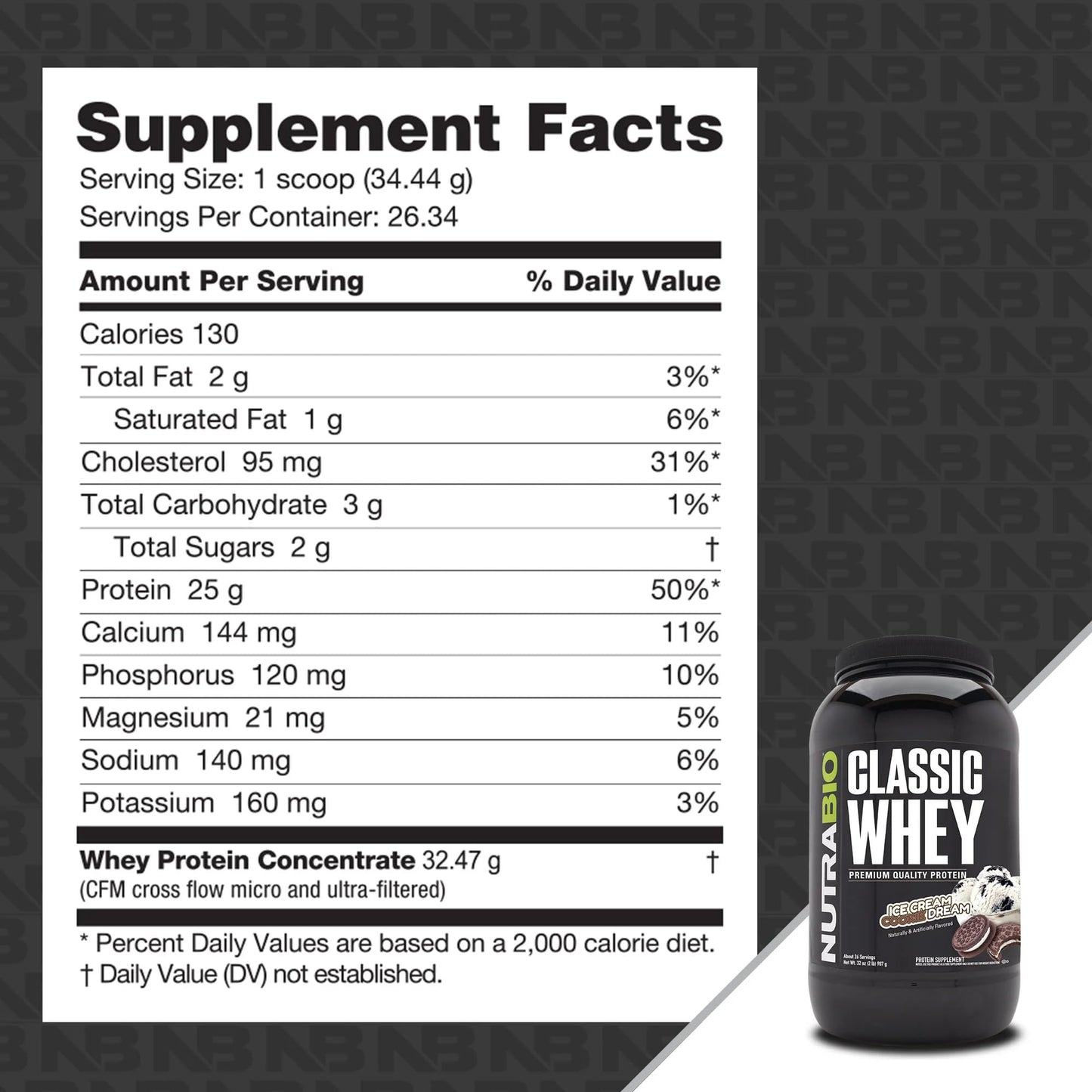 NutraBio Classic Whey Protein Powder- 25G of Protein Per Scoop - Ice Cream Cookie NutraBioBuy Supplements Australia