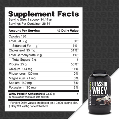 NutraBio Classic Whey Protein Powder- 25G of Protein Per Scoop - Ice Cream Cookie NutraBioBuy Supplements Australia