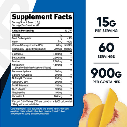 Nutricost Pre-X Xtreme PreWorkout Powder Complex, Peach Mango, 60 Servings, Vegetarian NutricostBuy Supplements Australia