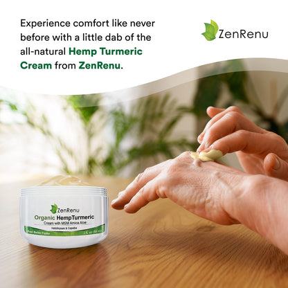 Zenrenu Hemp Joint & Muscle Relief Cream with Turmeric, Arnica, MSM, Hemp Oil & 7 Essential Oils - Non-Greasy & Soothing Formula for Back, Neck, Elbows, Knees, & Hip - ZenRenu, 2 oz ZenrenuBuy Supplements Australia