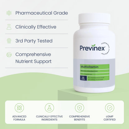 Previnex Multivitamin, Mineral & Antioxidant Plus - Multivitamin for Men & Women with Vital Nutrients, Vitamin C & Vitamin D & Vitamin E, 112 Tablets Previnex