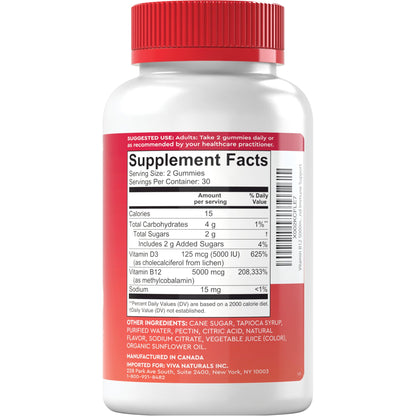 Viva Naturals Plant-Based B12 Gummies with Vitamin D3 - Chewable 5000mcg B12 Viva NaturalsBuy Supplements Australia