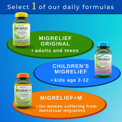 Children's MigreLief® - Triple Therapy with Puracol™ - Nutritional Support for Pediatric Migraine Sufferers - 60 Caplets/1 Month Supply MigreLiefBuy Supplements Australia