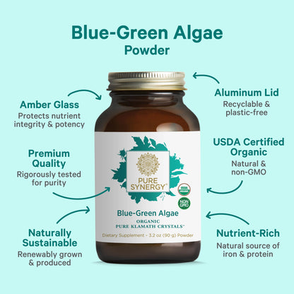 PURE SYNERGY Blue-Green Algae Powder | Superfood Powder with Chlorophyll | Organic AFA Blue Green Algae Supplement | Supports Energy, Mental Clarity, and Detoxification (3.2 oz.) PURE SYNERGYBuy Supplements Australia