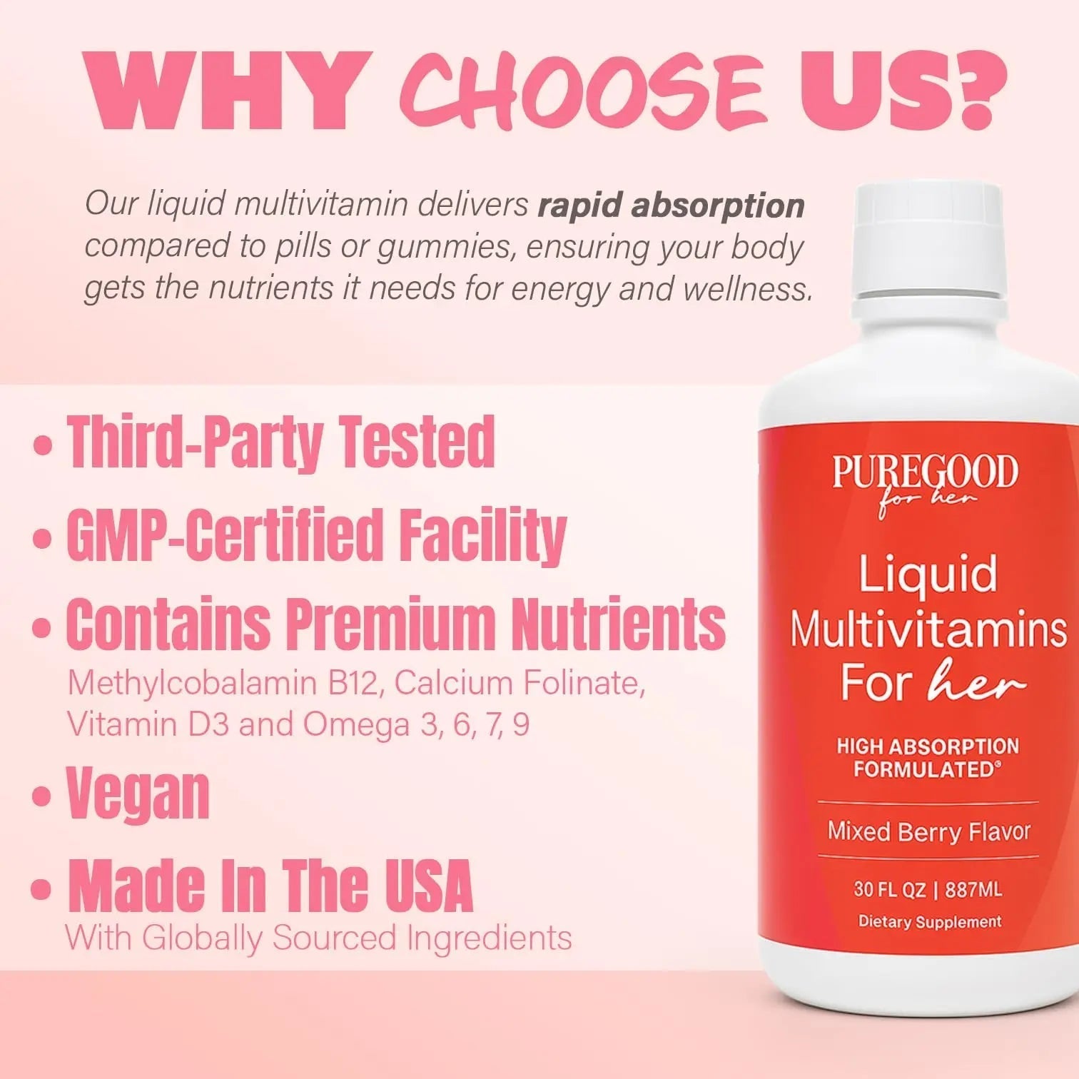 PureGood Women’s Liquid Multivitamin | 70+ Nutrients, Superfoods & Omegas | High Absorption Daily Supplement | PureGood
