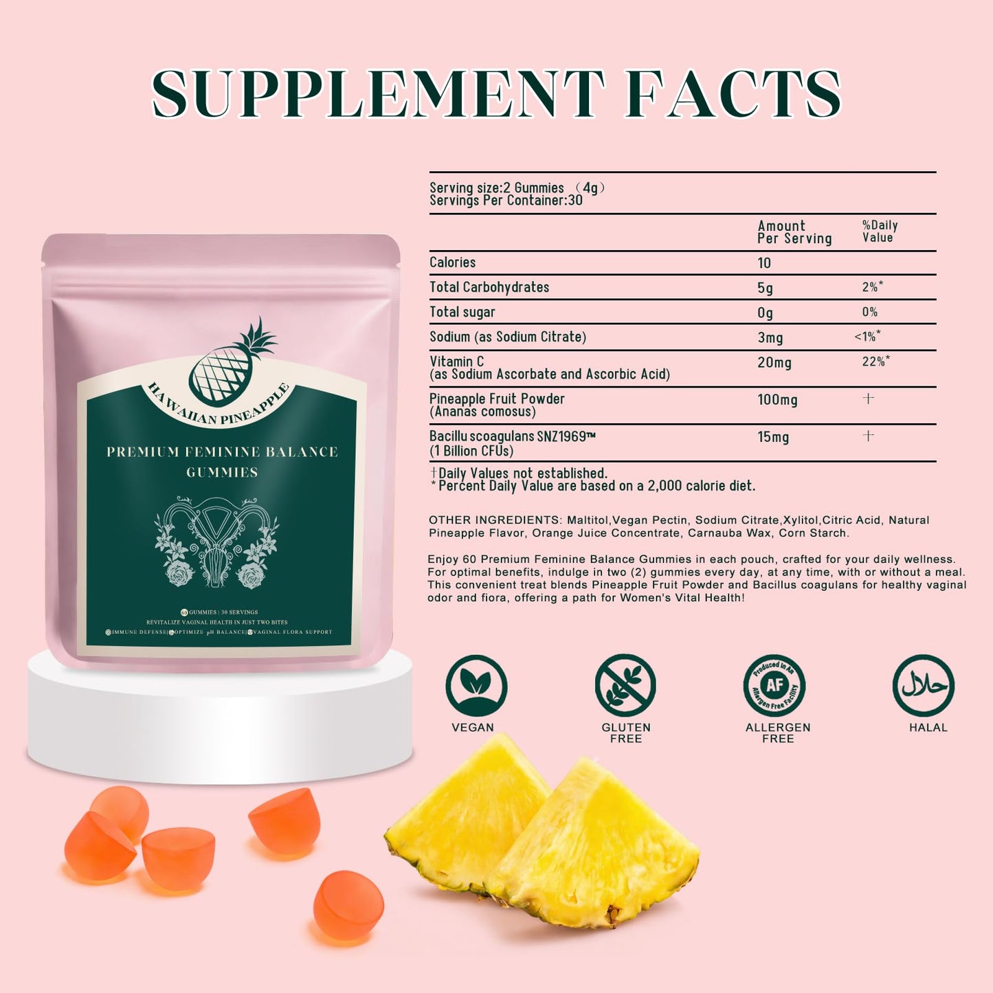KLKIT Premium Feminine Balance Gummies, Pineapple Vaginal Probiotics for Women, pH Balance Feminine Gummies for Immune Support, Vegan & Gluten Free, 60 Count (30 Servings) KLKITBuy Supplements Australia