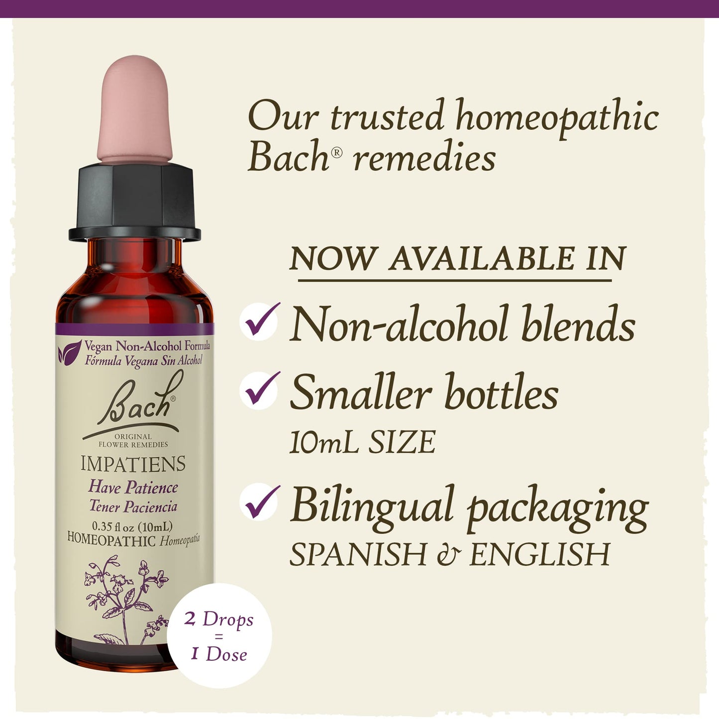 Bach Original Flower Remedies, Impatiens for Patience (Non-Alcohol Formula), Natural Homeopathic BachBuy Supplements Australia