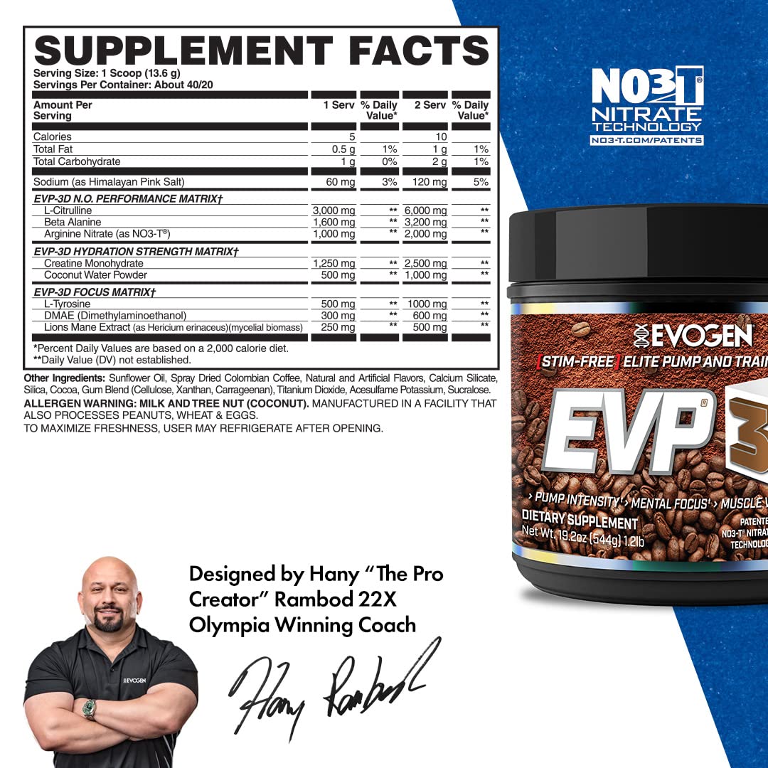 Evogen EVP 3D Iced Moche Coffee | Xtreme Stimulant Free Pre-Workout Powder Arginine EvogenBuy Supplements Australia