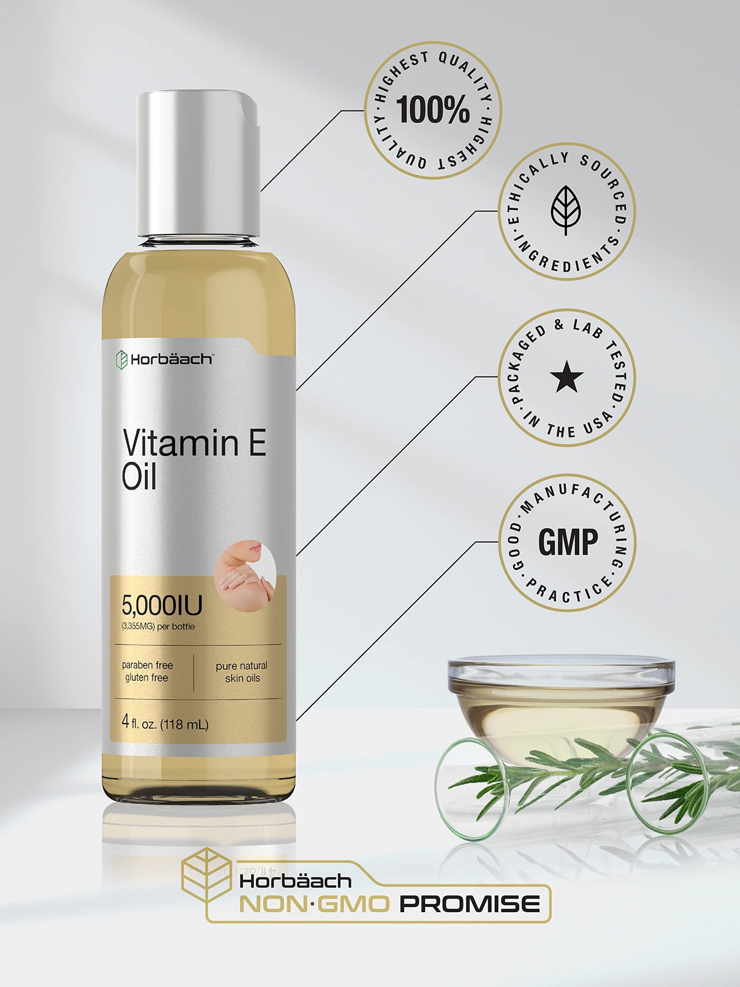 Vitamin E Oil | 5000 IU | 8 oz (2 x 4oz) Value Pack | for Skin, Hair, Face & Body | Vegetarian HorbäachBuy Supplements Australia