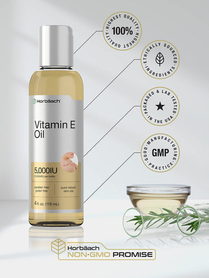 Vitamin E Oil | 5000 IU | 8 oz (2 x 4oz) Value Pack | for Skin, Hair, Face & Body | Vegetarian HorbäachBuy Supplements Australia