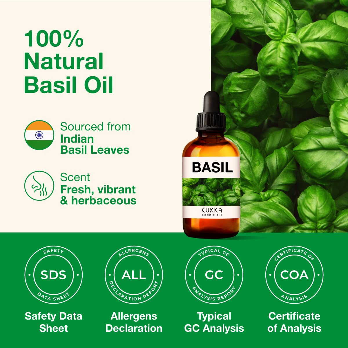 Kukka Basil Essential Oil for Diffusers - Basil Essential Oil for Skin - Basil Oil for Aromatherapy, Skin, Fragrance KUKKA essential oilsBuy Supplements Australia