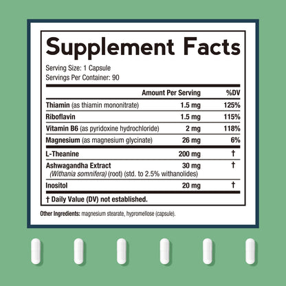 Doctor's Recipes L-Theanine 200 mg, Magnesium Glycinate, Ashwagandha, Inositol, Vitamin B6 B1 B2, Calm Relaxation Mood Cortisol Manager Nerve Focus Sleep Aid Quality No Drowsiness, Vegan, 90 Capsules Doctor's RecipesBuy Supplements Australia