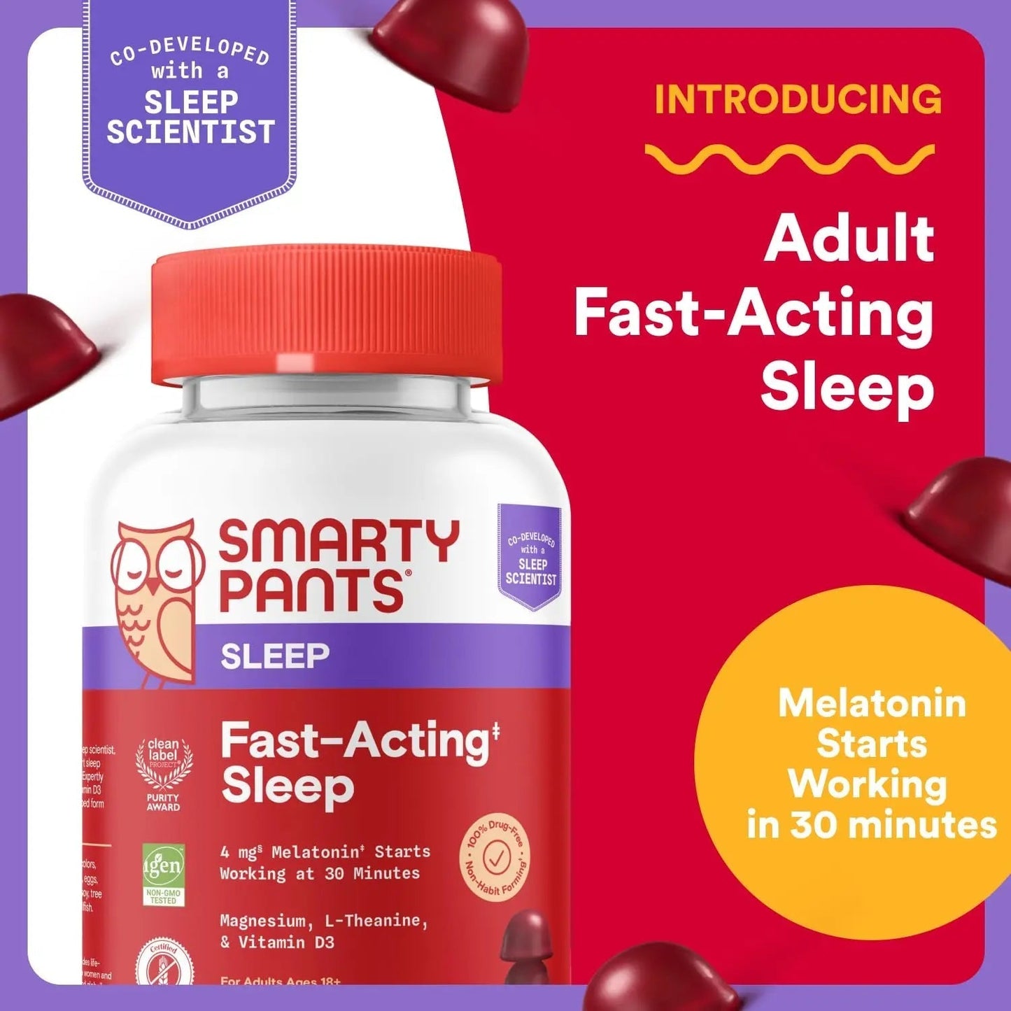 SmartyPants Adult Sleep Gummies with Melatonin: Magnesium & L-Theanine, Drug-Free, Non-Habit Forming Sleep Aid SmartyPants