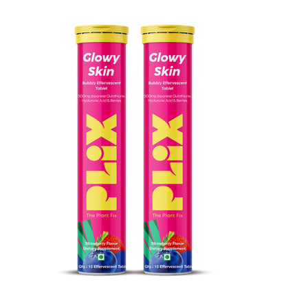 PLIX Glowy Skin 500mg Glutathione Supplement with Hyaluronic Acid, Vitamin C, E & Berries | 30 Effervescent Tablets, Strawberry Flavor PLIX - THE PLANT FIXBuy Supplements Australia