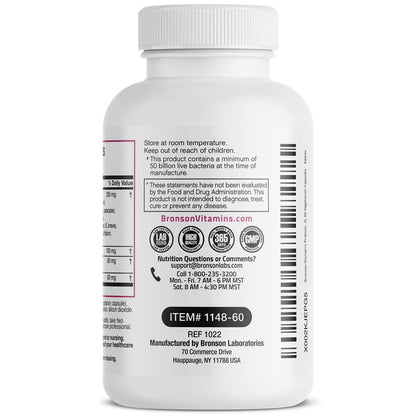 Bronson Women's Probiotic 50 Billion CFU + Prebiotic with Cranberry & D-Mannose – Vaginal Health, Healthy Digestion, Immune Function and Urinary Tract Support, Non-GMO, 60 Vegetarian Capsules