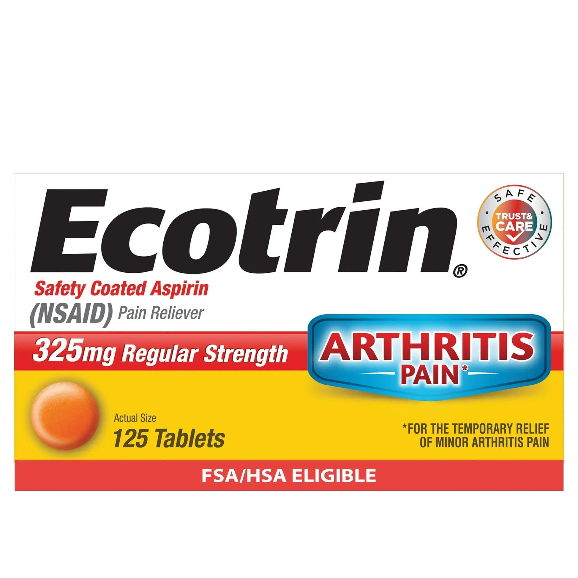 Ecotrin Regular Strength 325mg Aspirin Safetey Coated Tablets, Arthritis, Toothache & Headache Relief Designed to Protect the Stomach, 125 Count EcotrinBuy Supplements Australia