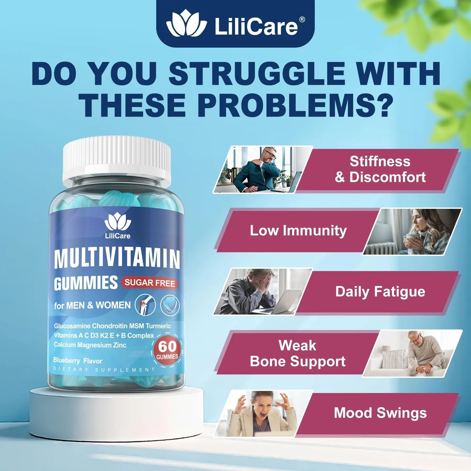Methylated Multivitamin for Men/Women Gummies, Mens/Womens Multivitamin 50 Plus, with Glucosamine Chondroitin MSM Echinacea Sugar Free LILICAREBuy Supplements Australia