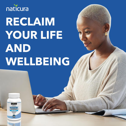 Migratone Migraine Relief Nutritional Support Supplement - with Magnesium, Riboflavin Vitamin B2, B6 & B12, Microactive Coq10, Feverfew, PA-Free Butterbur, and Folate - Clinically Preferred Blend NaticuraBuy Supplements Australia