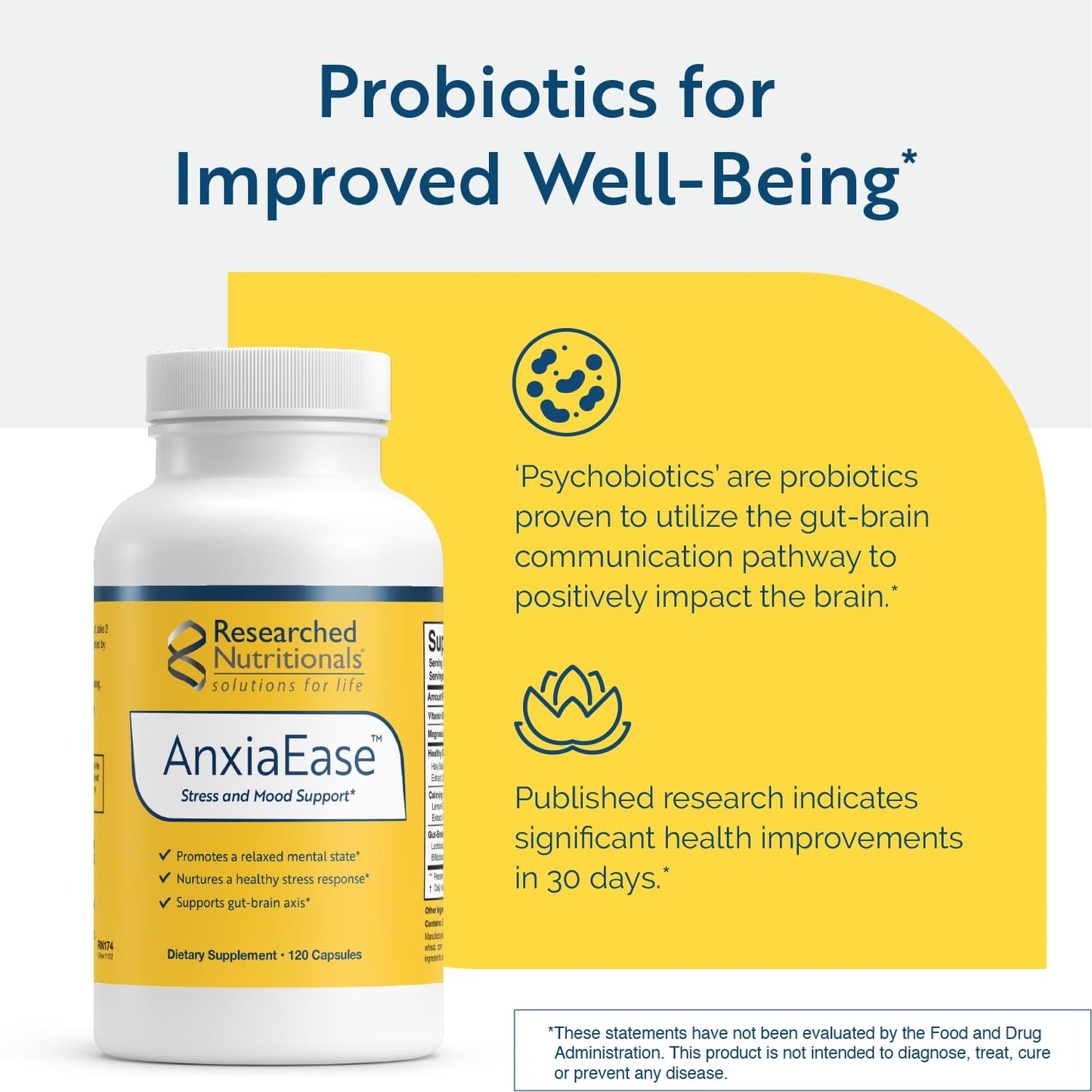Researched Nutritionals AnxiaEase - Stress, Cortisol Management & Mood Support Supplement - Botanicals, Vitamin B6, Magnesium & 'Psychobiotic' Probiotic Strains (120 Capsules) Researched NutritionalsBuy Supplements Australia