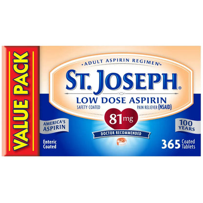 St. Joseph Aspirin Pain Reliever (NSAID) 81mg, Enteric Safety Coated, Adult Low Dose Aspirin, 365 ct (1 Year Supply, Packaging May Vary) St. JosephBuy Supplements Australia